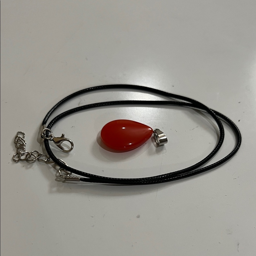 Red Teardrop Pendant Necklace on Black Cord